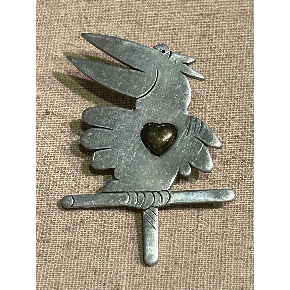 Vintage Silver Tone Parrot on a Perch Pin